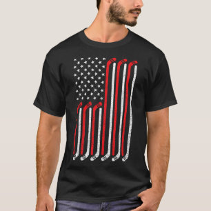 4th of July Hockey Stick USA Flag Patriotic Hockey T-Shirt