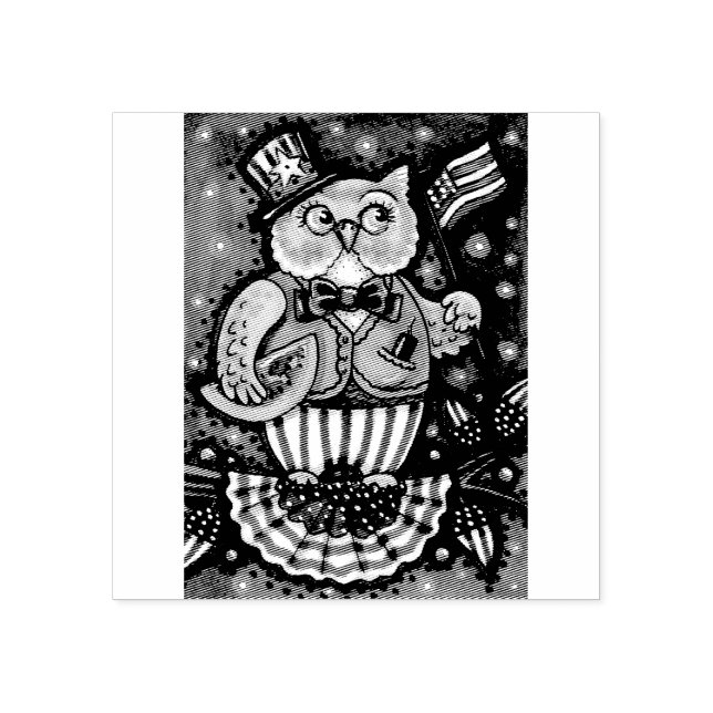 4TH OF JULY HOOT OWL, BIRD RUBBER STAMP (Imprint)