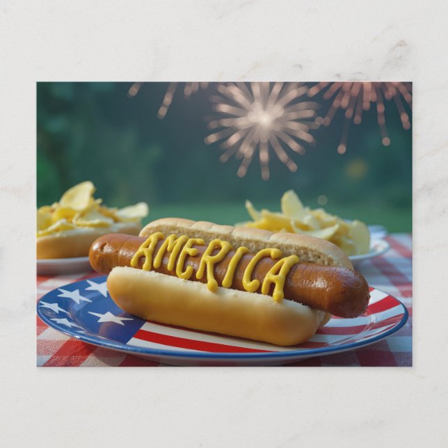 4th Of July Hot Dog Celebration Postcard (Front)
