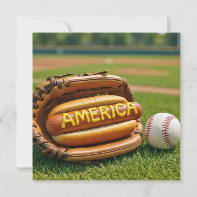 4th of July Hot Dog In Baseball Glove Invitation (Front)