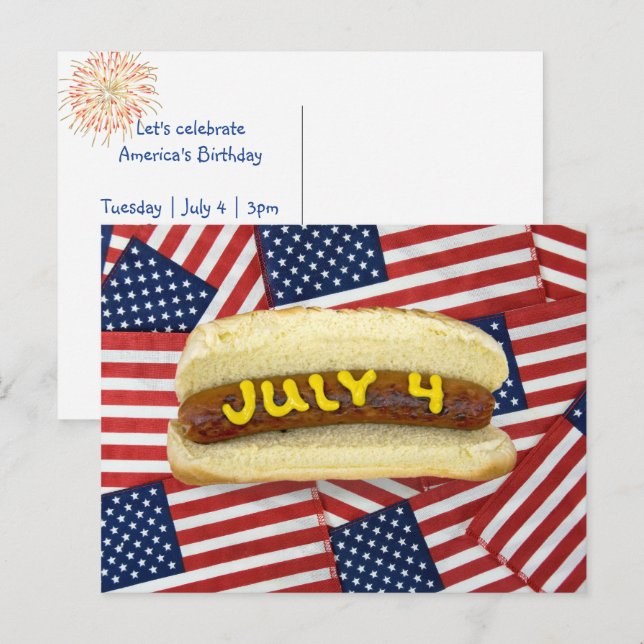4th Of July Hot Dog on Flags Postcard (Front/Back)