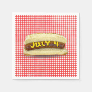 4th Of July Hot Dog on Gingham Napkin