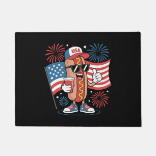 4th Of July Hotdog American Flag Patriotic Firewor Doormat