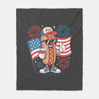 4th Of July Hotdog American Flag Patriotic Firewor Fleece Blanket