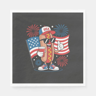 4th Of July Hotdog American Flag Patriotic Firewor Napkin