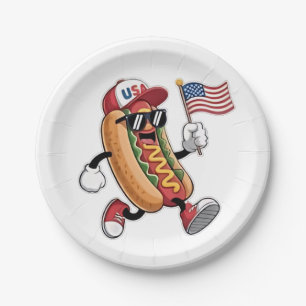 4th of July Hotdog American Independence 1776  Paper Plate