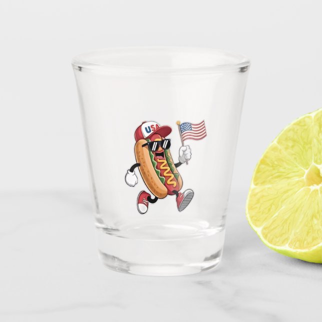 4th of July Hotdog American Independence 1776  Shot Glass (Front)