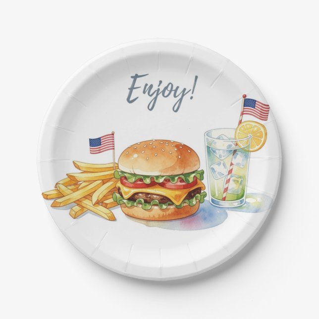 4th of July Hotdog BBQ Party Paper Plates (Front)