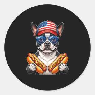 4th of july hotdog boston terrier funny patriotic classic round sticker