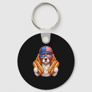 4th of july hotdog cavalier king charles spaniel keychain