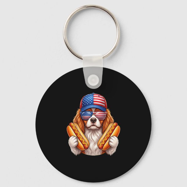 4th of july hotdog cavalier king charles spaniel keychain (Front)