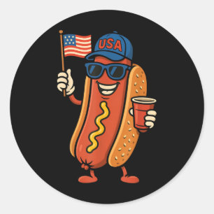 4th Of July Hotdog Funny Fourth Of July Patriotic  Classic Round Sticker