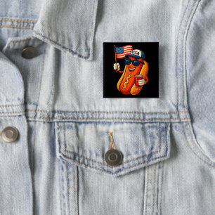 4th of July Hotdog Funny Patriotic USA Flag 2 Inch Square Button