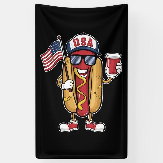 4th of July Hotdog Funny Patriotic USA Flag Banner (Vertical)