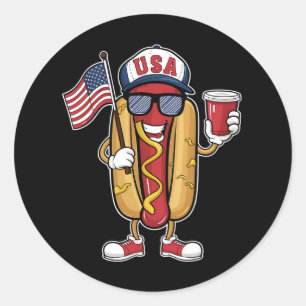 4th of July Hotdog Funny Patriotic USA Flag Classic Round Sticker