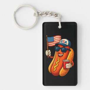 4th of July Hotdog Funny Patriotic USA Flag Keychain