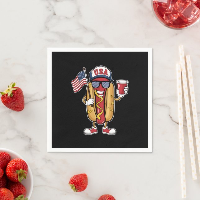 4th of July Hotdog Funny Patriotic USA Flag Napkin (Insitu)