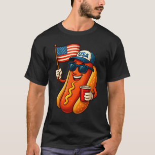 4th of July Hotdog Funny Patriotic USA Flag T-Shirt