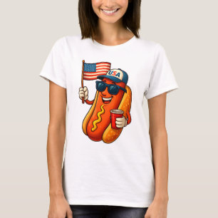 4th of July Hotdog Funny Patriotic USA Flag T-Shirt