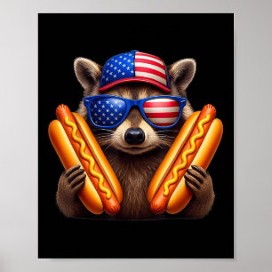 4th Of July Hotdog Funny Raccoon Patriotic Cute Us Poster