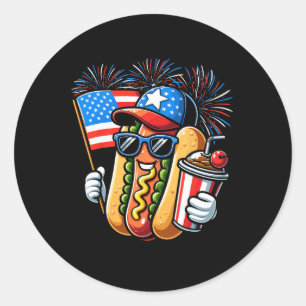 4th Of July Hotdog Independence Day Patriotic Four Classic Round Sticker