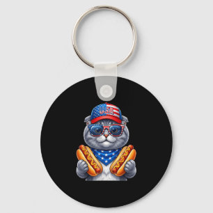 4th of july hotdog scottish fold cat funny keychain