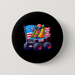 4th Of July Hotdog Sungles Monster Truck American  2 Inch Round Button
