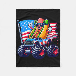4th Of July Hotdog Sungles Monster Truck American Fleece Blanket