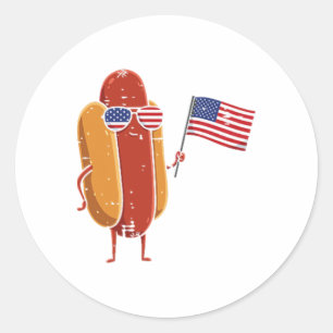 4th Of July Hotdog Usa Pocket Sausage Patriot Men Classic Round Sticker