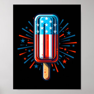 4th Of July Ice Cream American Flag Patriotic Summ Poster