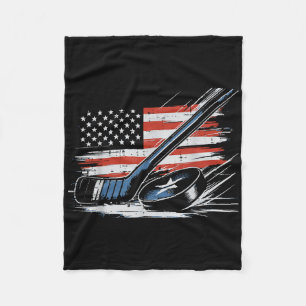 4th Of July Ice Hockey Stick Puck Us Flag Men Boys Fleece Blanket