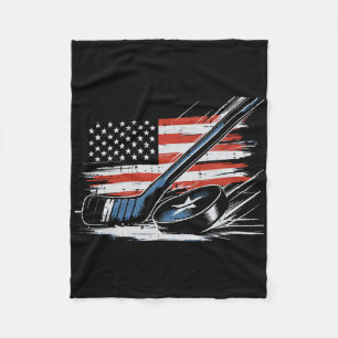 4th Of July Ice Hockey Stick Puck Us Flag Men Boys Fleece Blanket