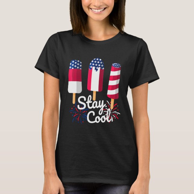 4th Of July Ice Pops Red White Blue American Flag  T-Shirt (Front)