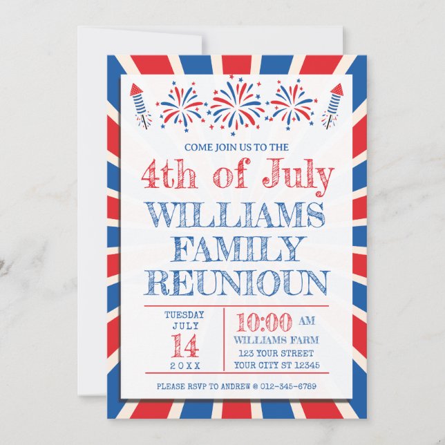 4th of July Independence American Family Reunion Invitation (Front)