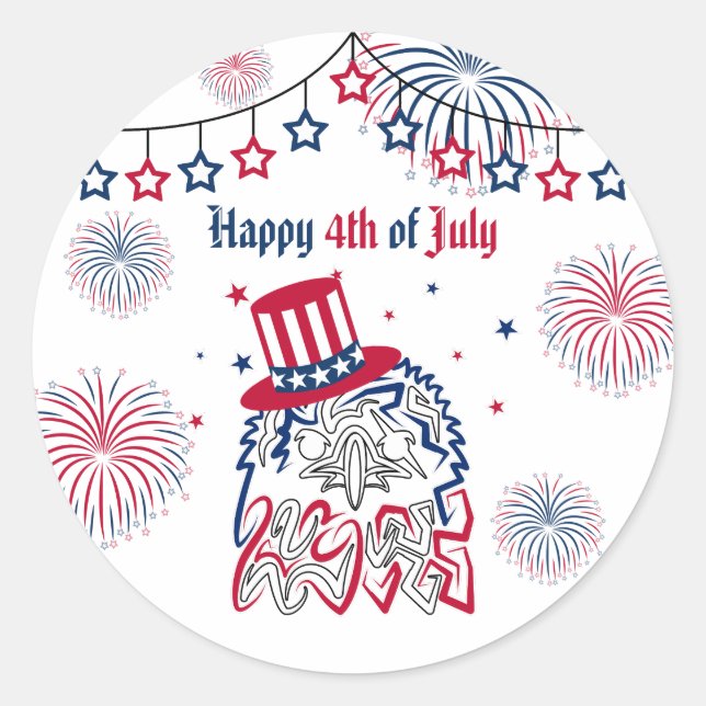 4th of July Independence Day American Eagle Classic Round Sticker (Front)