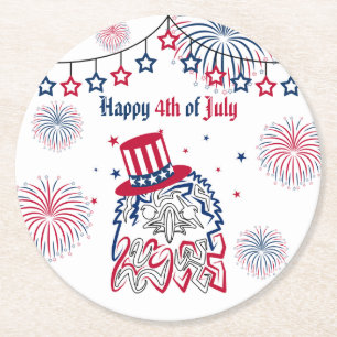 4th of July Independence Day American Eagle Round Paper Coaster