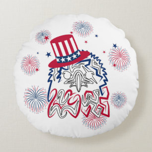 4th of July Independence Day American Eagle Round Pillow