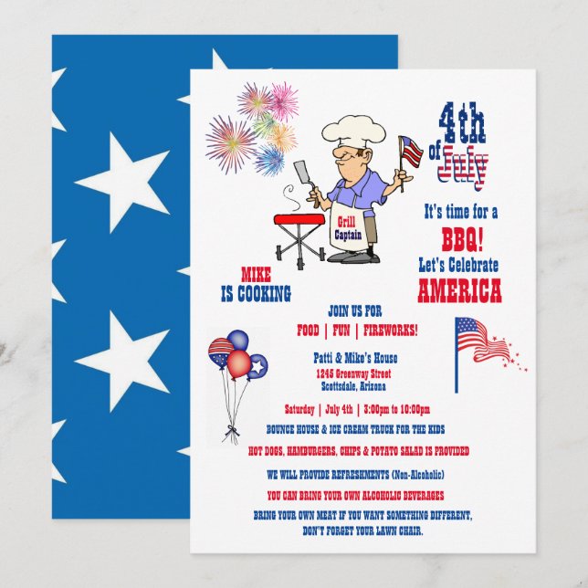 4th of July Independence Day BBQ Fireworks  Invitation (Front/Back)
