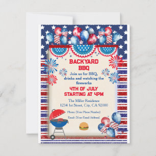 4th of July Independence day Bbq party design Invitation