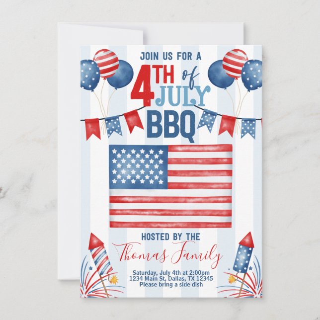 4th of July Independence Day BBQ Party Invitation (Front)