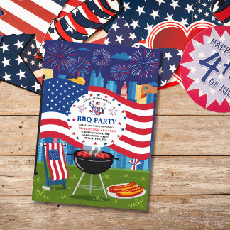 4th of July Independence Day BBQ Party  Invitation