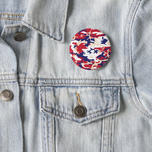 4th of July, Independence day, Camouflage Beige 2 Inch Round Button (In Situ)