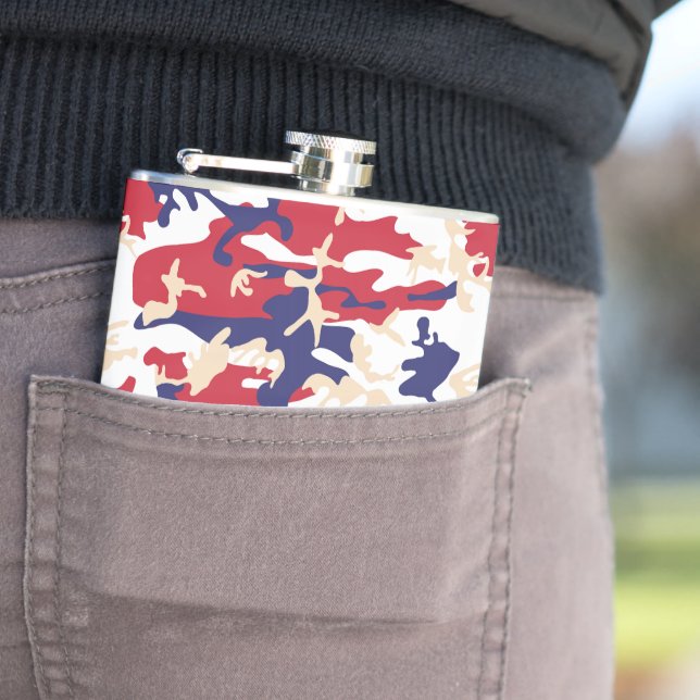 4th of July, Independence day, Camouflage Beige Hip Flask (In Situ)