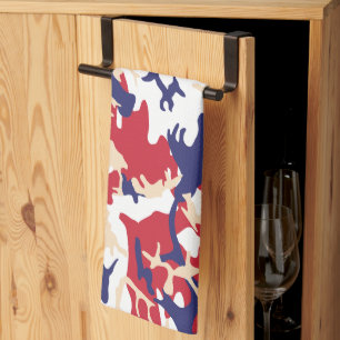 4th of July, Independence day, Camouflage Beige Kitchen Towel