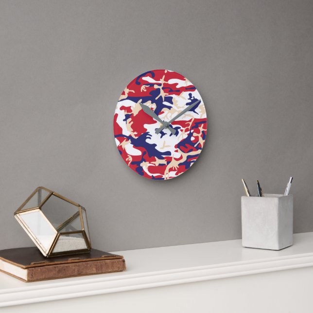 4th of July, Independence day, Camouflage Beige Round Clock (Office)
