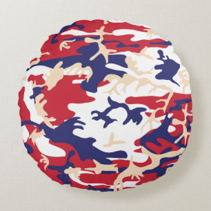 4th of July, Independence day, Camouflage Beige Round Pillow