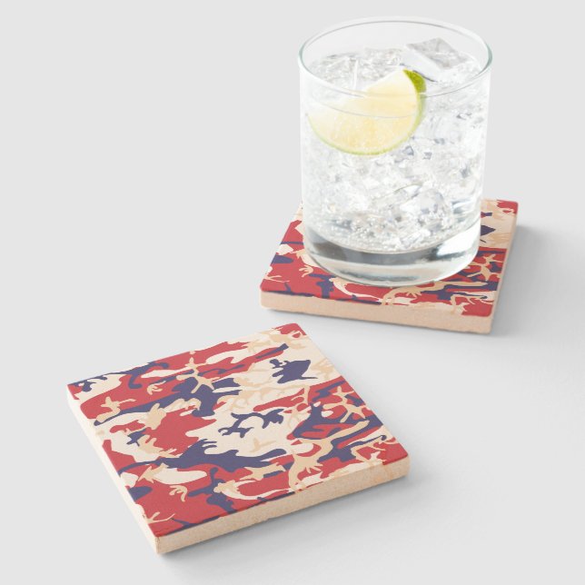 4th of July, Independence day, Camouflage Beige Stone Coaster (Side)