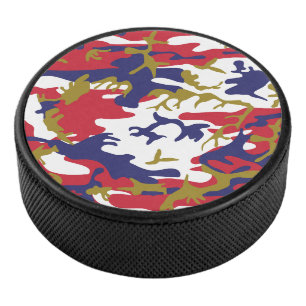 4th of July, Independence day, Camouflage Gold Hockey Puck