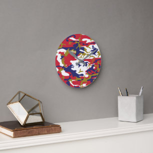 4th of July, Independence day, Camouflage Gold Round Clock