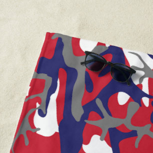 4th of July, Independence day, Camouflage Grey Beach Towel